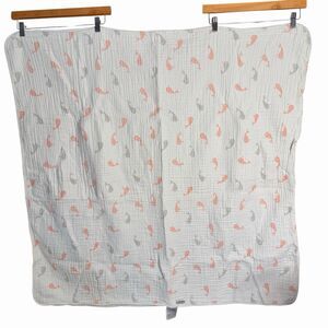 Bebe au Lait Baby Blanket Muslin White Pink Whales 43"x42"